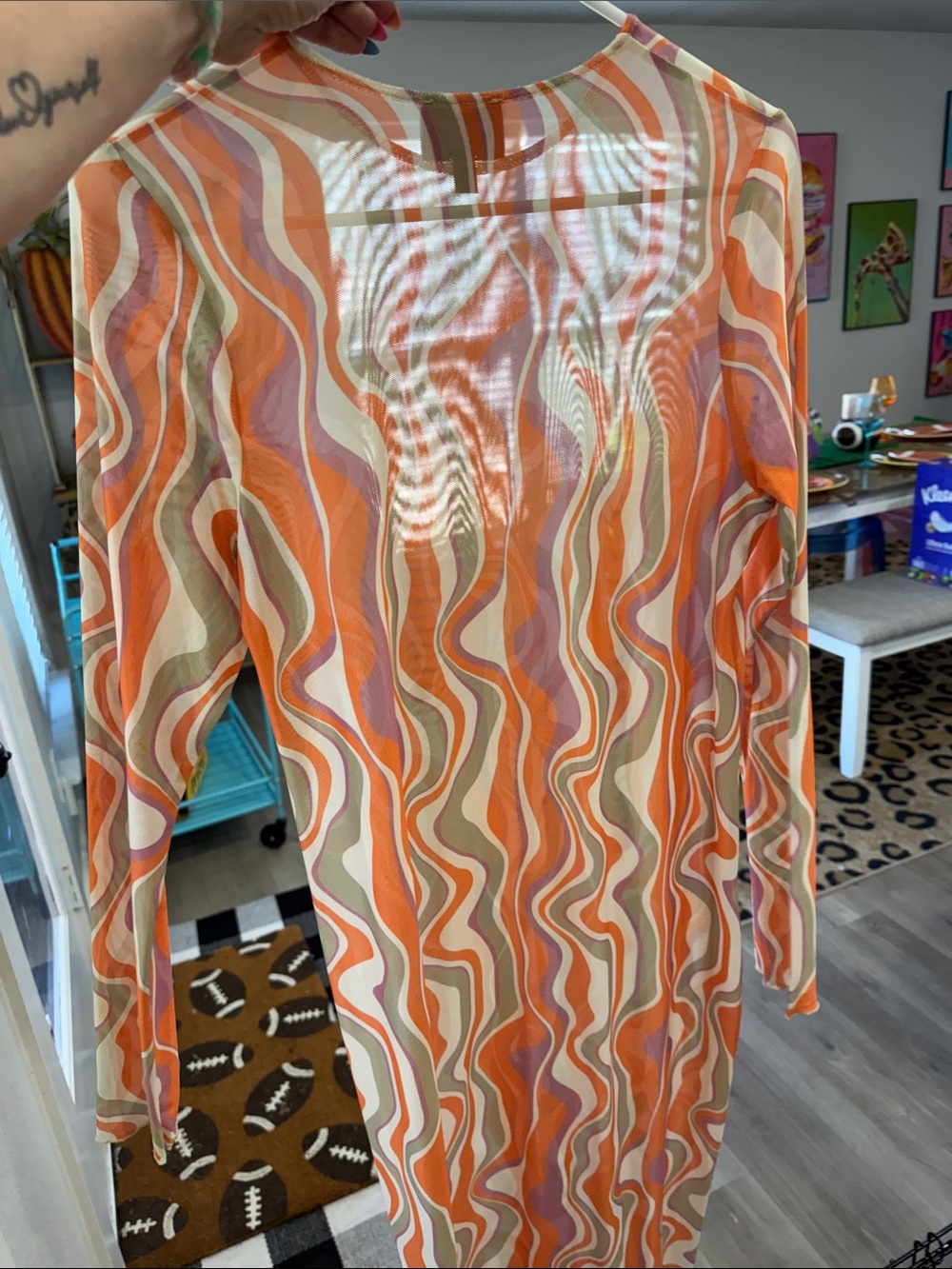 Show Me Your MuMu Orange Wave-Print Maxi sheer dress size L - Picture 6 of 6